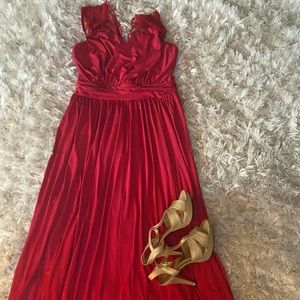 Lace Cap Sleeve Slit Long Formal Evening Party Maxi Dress